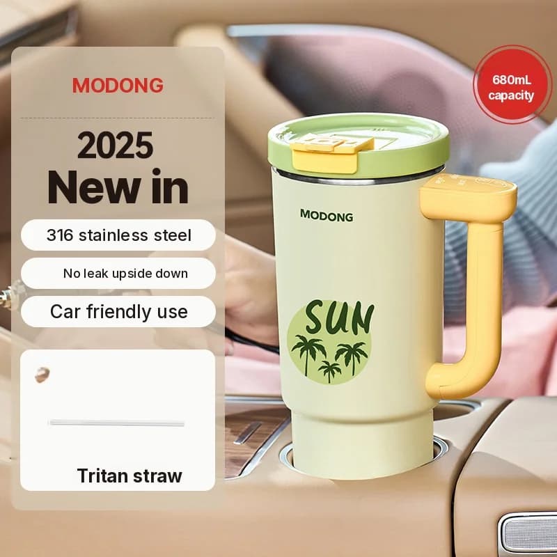 Taza calentadora eléctrica portátil con interior de acero inoxidable de 680ml