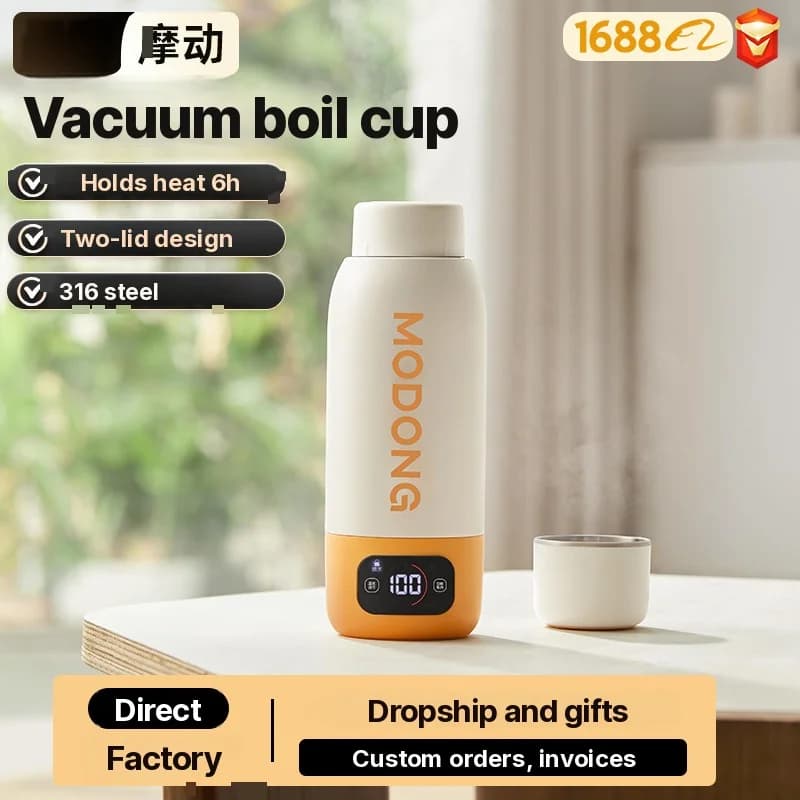 Vaso eléctrico portátil para calentar agua 600ml, revestimiento 316, aislado al vacío