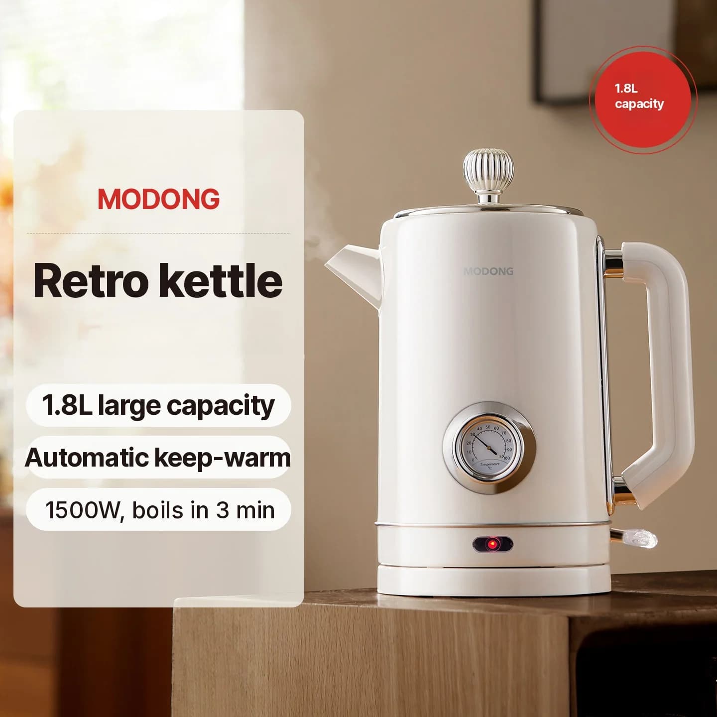 Hervidor eléctrico de acero inoxidable 304 1.8L, mantener caliente, 1500W