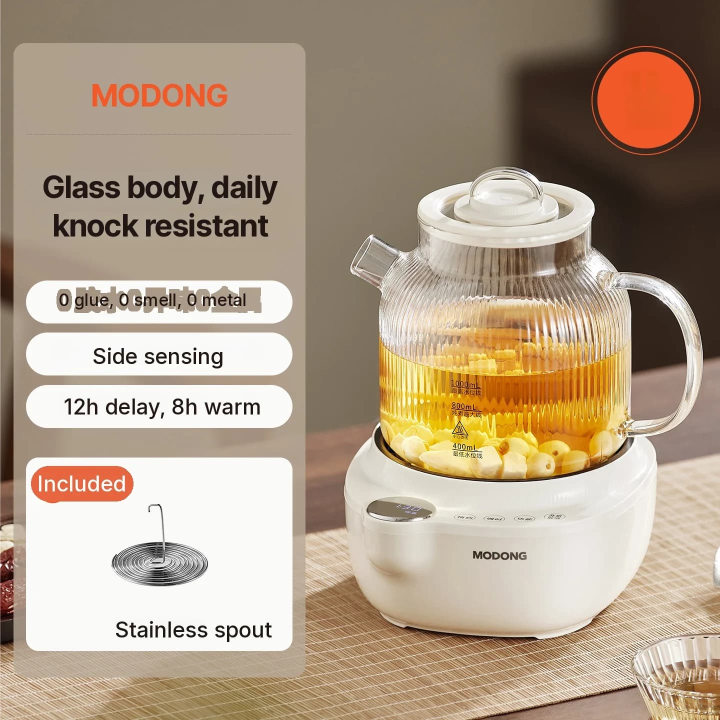 Olla de vidrio eléctrica para salud con control de temperatura y vaporera de té