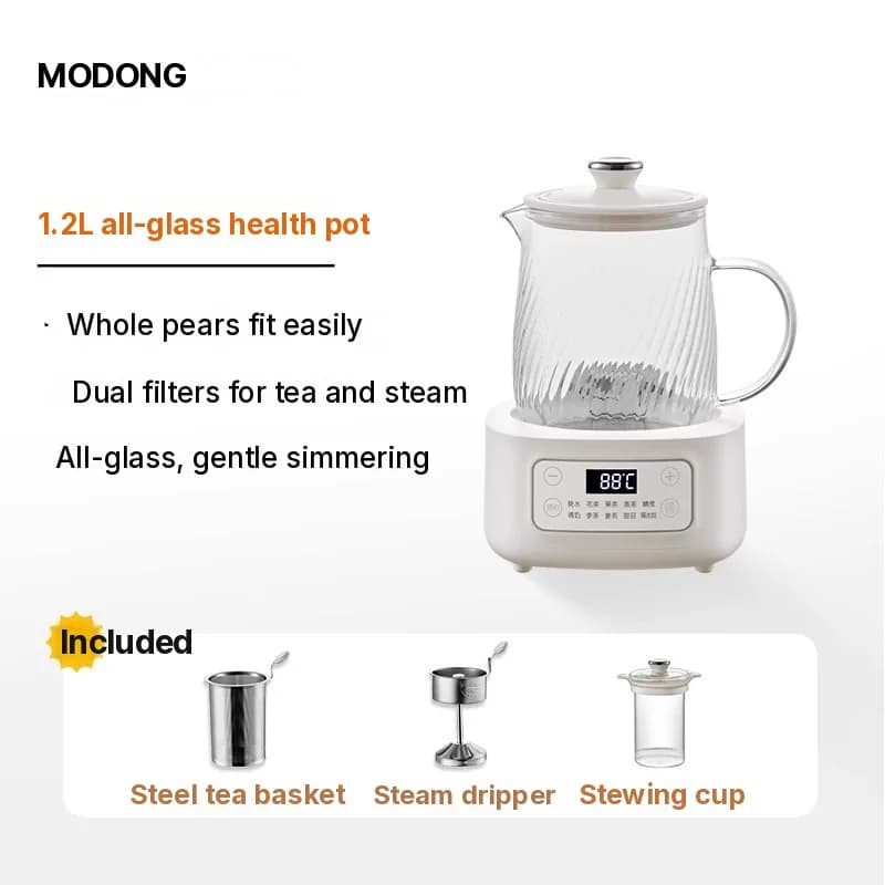 Hervidor de Salud Eléctrico de Vidrio 1-1.5L con Control Táctil para Té