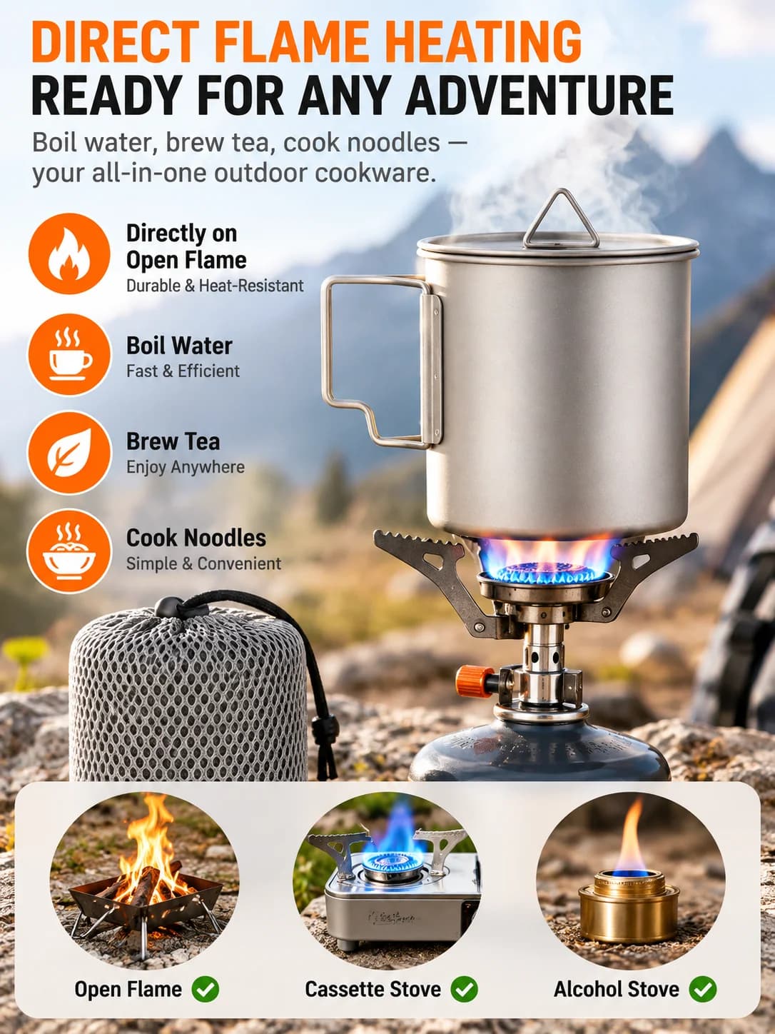 Taza de camping plegable de titanio puro