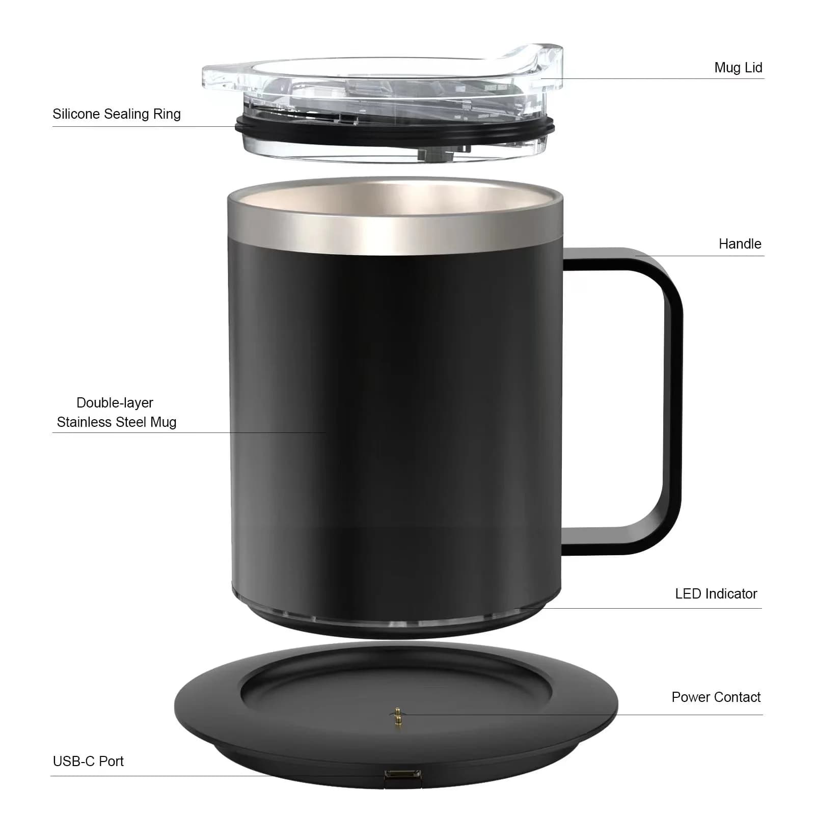 Taza de café calentada por USB de 12oz